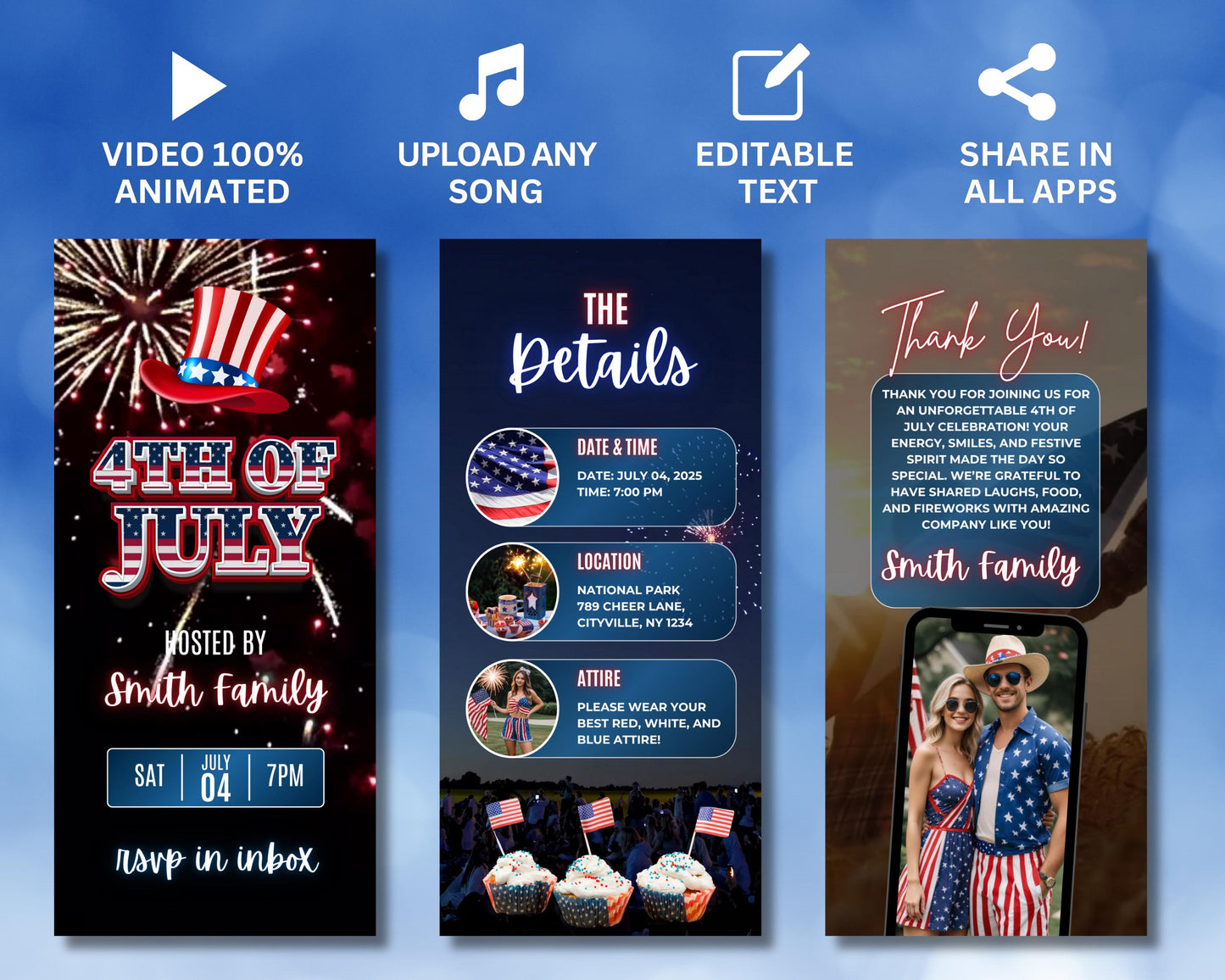 4th of july
independence day
animated invite
digital invitation
video invitation
july 4th party
patriotic party
bbq invitation
editable template
corjl template
july 4th holiday
summer gathering
national holiday party
evite template
red white blue
fireworks party
american party
family celebration
mobile invitation
text message invite
custom invitation
downloadable
summer party
thank you card
stars stripes
fireworks animation
uncle sam hat