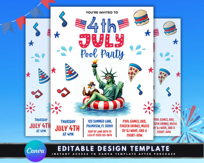 4th of July
Pool Party
Independence Day
July 4th Party
Patriotic Party
BBQ Invitation
Summer Party
Digital Download
Editable Template
Printable Invite
Red White Blue
American Party
Family Party
Kids Party
Pool Party Evite
Customizable Invite
Instant Download
Lady Liberty
Stars Stripes
Summer Fun
Water Party
Outdoor Party
Independence Day celebration
July 4th holiday
Summer bash
Backyard party
BBQ and pool games