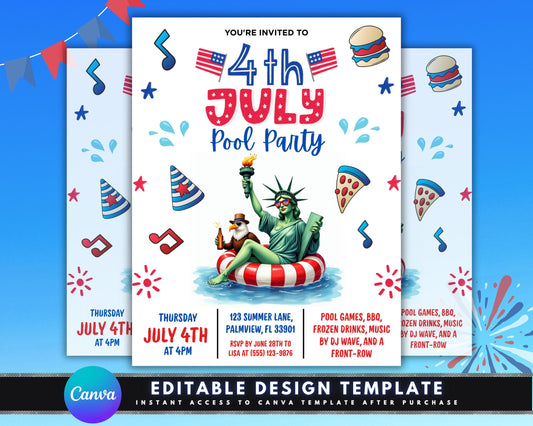 4th of July
Pool Party
Independence Day
July 4th Party
Patriotic Party
BBQ Invitation
Summer Party
Digital Download
Editable Template
Printable Invite
Red White Blue
American Party
Family Party
Kids Party
Pool Party Evite
Customizable Invite
Instant Download
Lady Liberty
Stars Stripes
Summer Fun
Water Party
Outdoor Party
Independence Day celebration
July 4th holiday
Summer bash
Backyard party
BBQ and pool games