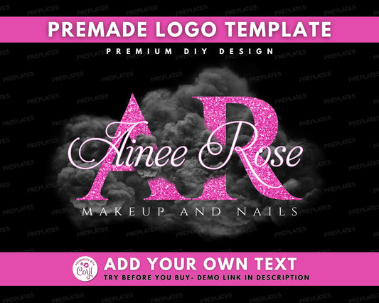Beauty Logo, DIY Logo Design Template, Smoke Logo, Boutique Logo, Pink Glitter Logo, Makeup Artist Logo, Cosmetics Logo, Premade Nail Salon