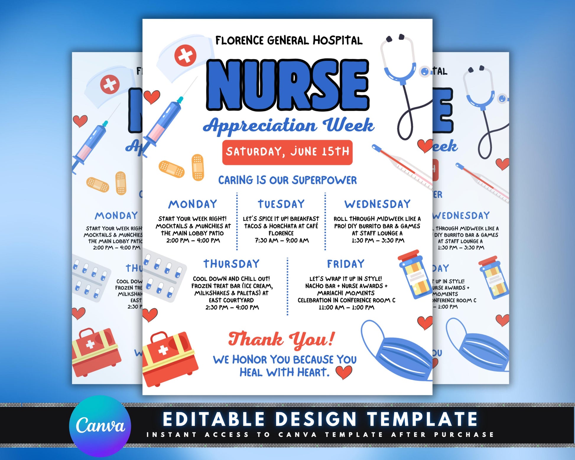 Nurse Appreciation
Nurses Week
Healthcare Appreciation
Hospital Staff
Thank You Nurses
Appreciation Flyer
Event Flyer
Hospital Event
Staff Appreciation
Workplace Appreciation
Medical Theme
Stethoscope
Nurse Hat
Syringe
Band-Aids
Thermometer
Pill Bottle
First Aid Kit
Heart Icons
Cute Flyer
Cheerful Design
Colorful Flyer
Modern Flyer
Playful Design
Heartfelt Appreciation
Nurse Appreciation Flyer
Nurses Week Template
Hospital Staff Appreciation
Thank You Nurse Flyer
Digital Nurse Appreciation