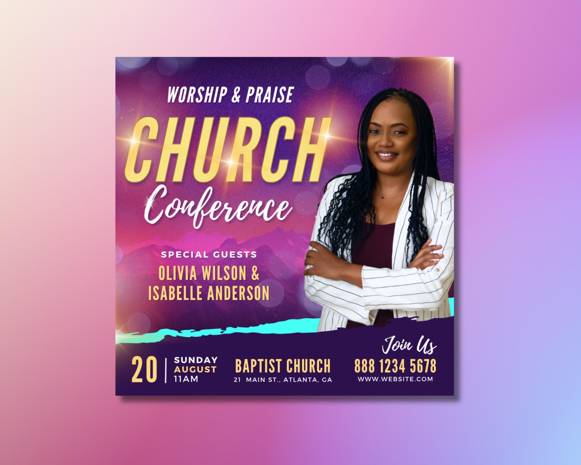 Church Flyer
Church Conference
Worship Praise
Christian Event
Gospel Concert
Ministry Flyer
Event Flyer
Digital Download
Editable Template
Revival Flyer
Guest Speaker
Faith Based
Bible Study
Church Promotion
Modern Church
Purple Flyer
Instant Download
Canva Template
Spiritual Event
Religious Flyer
Church marketing
Sermon announcement
Conference details
Worship service promotion