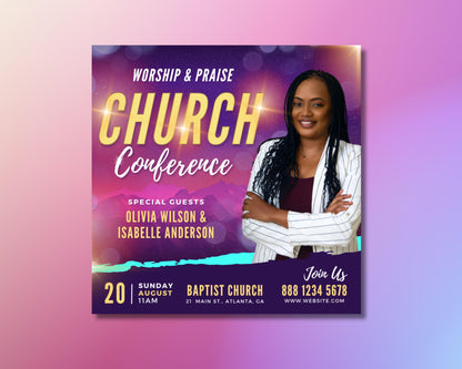 Church Flyer
Church Conference
Worship Praise
Christian Event
Gospel Concert
Ministry Flyer
Event Flyer
Digital Download
Editable Template
Revival Flyer
Guest Speaker
Faith Based
Bible Study
Church Promotion
Modern Church
Purple Flyer
Instant Download
Canva Template
Spiritual Event
Religious Flyer
Church marketing
Sermon announcement
Conference details
Worship service promotion