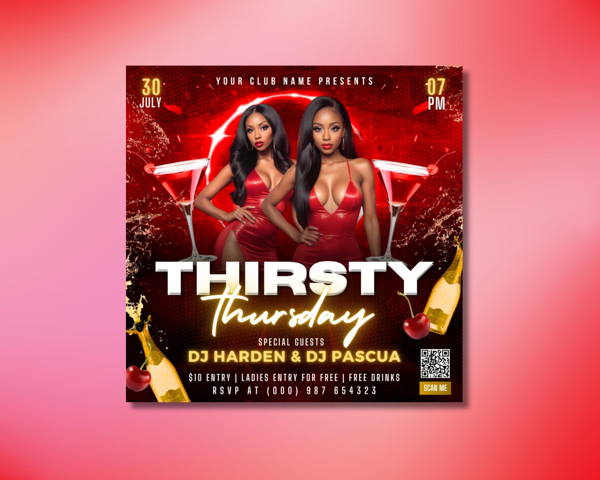 Party flyer
Event flyer
Club flyer
Nightclub flyer
Promotional flyer
Digital flyer
Printable flyer
Customizable flyer
DIY flyer
Canva template
Thirsty Thursday
Thursday party
Ladies night
Drink specials
Free drinks
DJ event
Summer party
July party
Adult party
Club night
Red party
Cocktail party
Champagne
Cherries
Glamorous
Sexy party
Luxury event
Vibrant flyer
Modern design
Eye-catching
party flyer
club flyer
event flyer
thirsty thursday
ladies night
dj party
printable flyer
party template