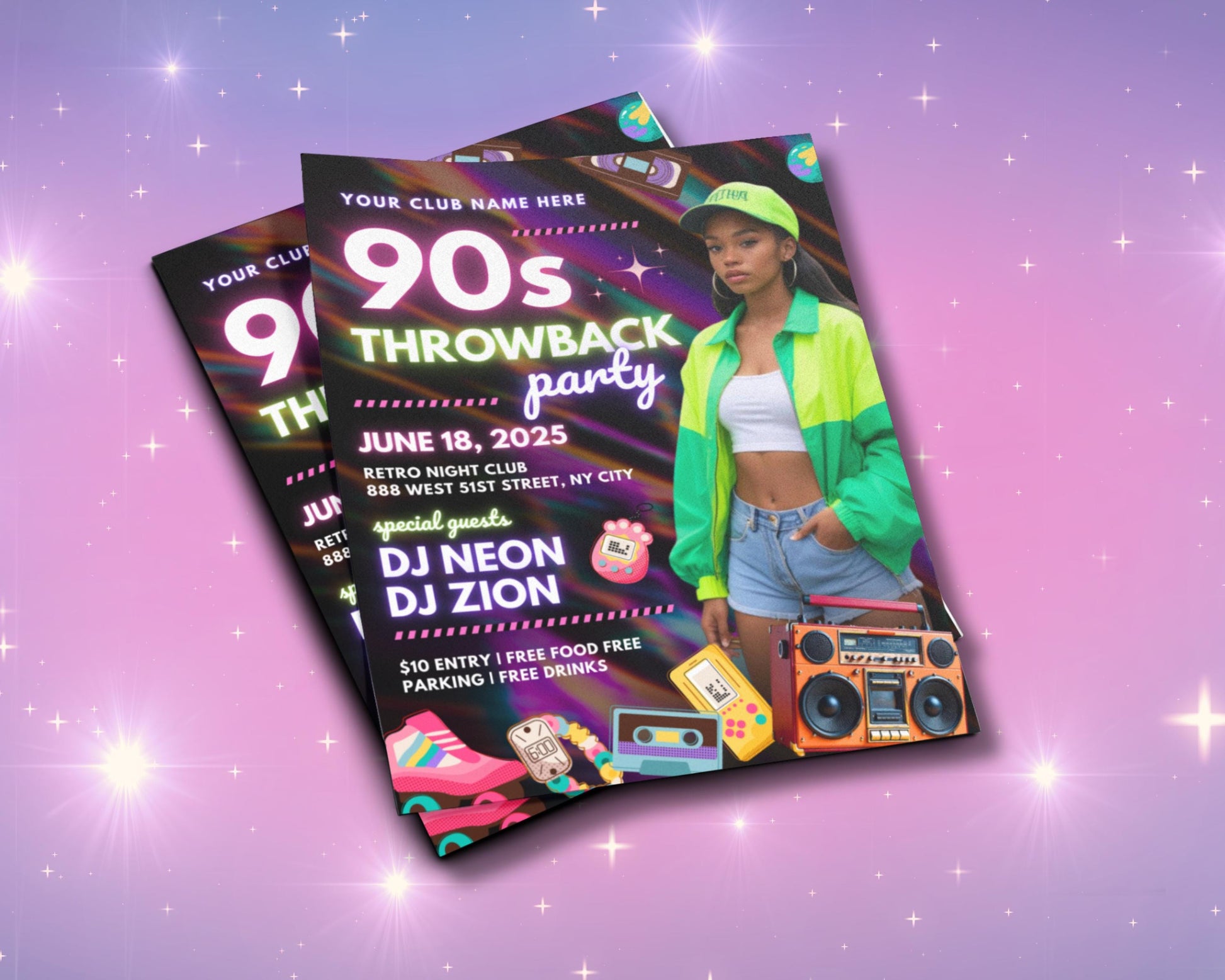 90s Throwback Party Invitation Flyer, DIY Flyer Template Design, Retro Birthday Party, Back to the 90s, Premade 90s Theme Old School Party