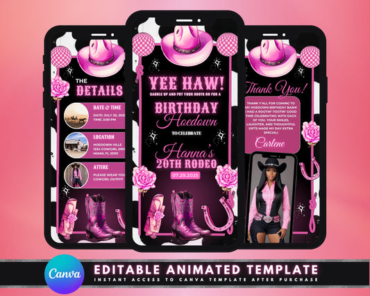 Animated
Western
Cowboy
Cowgirl
Rustic
Vintage Western
Wild West
Country Western
Digital Invitation
Video Invitation
Motion Graphics
Dynamic
Engaging
Interactive
Cowboy Boots
Cowboy Hat
Lasso
Horseshoes
Bandana
Wooden Texture
Rope Border
Desert Landscape
Cactus
Saloon
Scroll
Wanted Poster
RSVP
Save the Date
Details
Location
Date and Time
Party Invite
Birthday Invitation
Event Invitation
Celebration Invite
Theme Party
Hoedown
Barn Dance
Line Dancing
Square Dancing