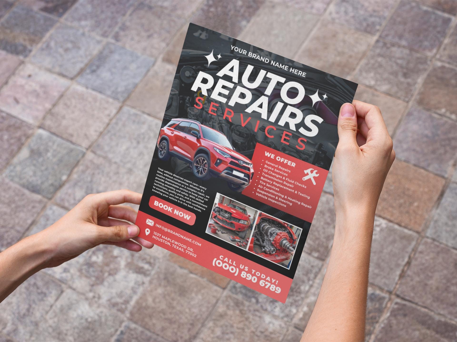 Auto Repair Flyer
Car Repair Template
Auto Service Flyer
Mechanic Shop Flyer
Vehicle Maintenance
Car Garage Marketing
Automotive Business
Service Flyer
Small Business Flyer
DIY Auto Shop Ad
Oil Change Flyer
Tire Rotation Flyer
Brake Inspection
Engine Diagnostics
AC Repair Service
Battery Check
Tune Up Service
Vehicle Inspection
Maintenance Service
Diagnostic Services
Roadside Assistance
Modern Auto Flyer
Professional Mechanic
Clean Design
Industrial Look