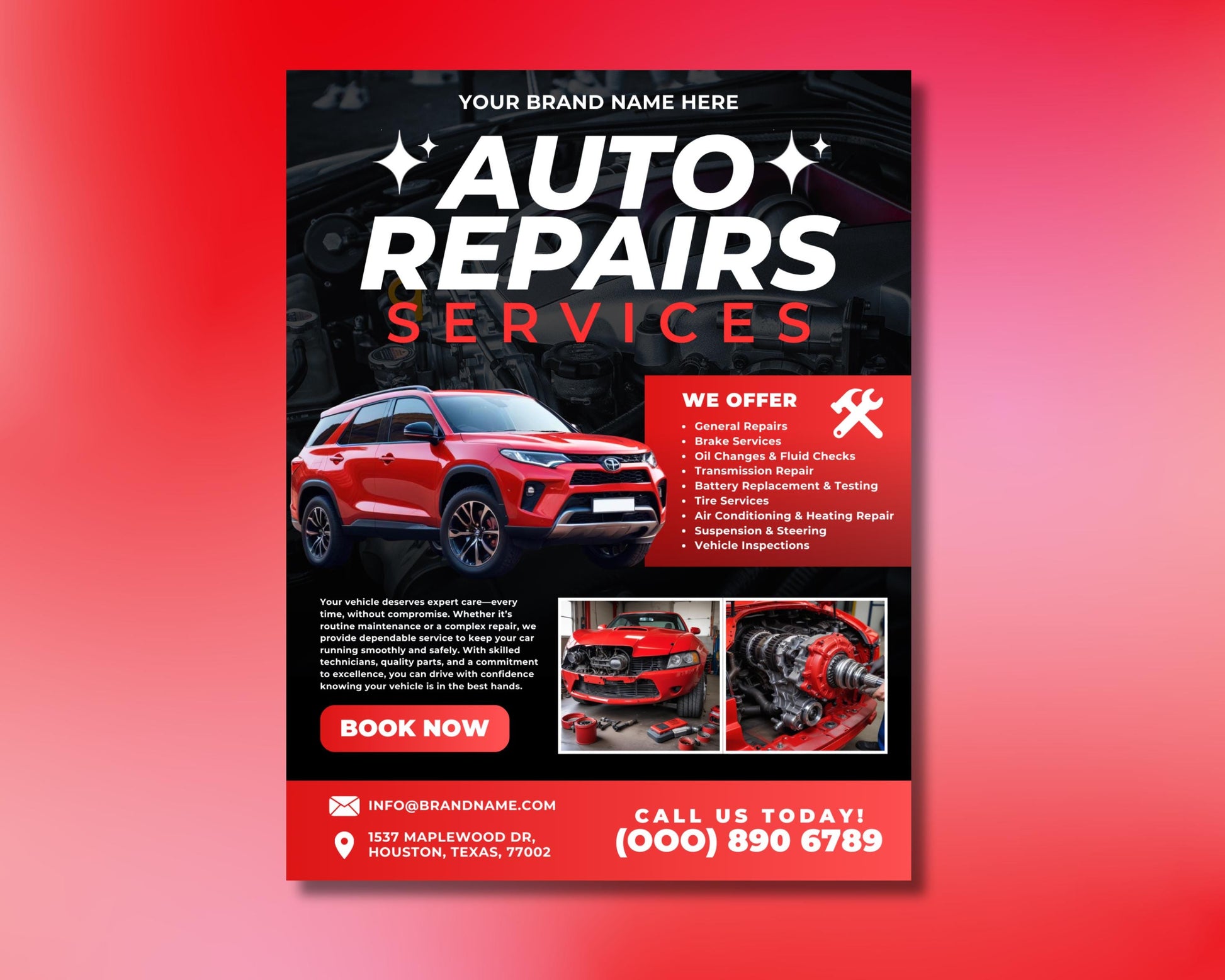 Auto Repair Flyer
Car Repair Template
Auto Service Flyer
Mechanic Shop Flyer
Vehicle Maintenance
Car Garage Marketing
Automotive Business
Service Flyer
Small Business Flyer
DIY Auto Shop Ad
Oil Change Flyer
Tire Rotation Flyer
Brake Inspection
Engine Diagnostics
AC Repair Service
Battery Check
Tune Up Service
Vehicle Inspection
Maintenance Service
Diagnostic Services
Roadside Assistance
Modern Auto Flyer
Professional Mechanic
Clean Design
Industrial Look