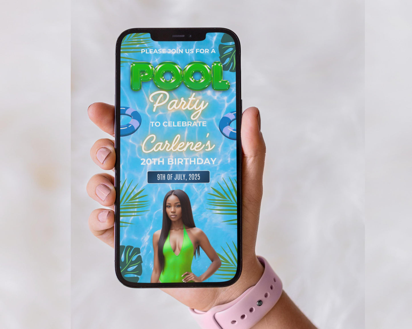 animated pool party birthday invitation, diy template design, pool party video invite, digital bday invite, premade swim party celebration