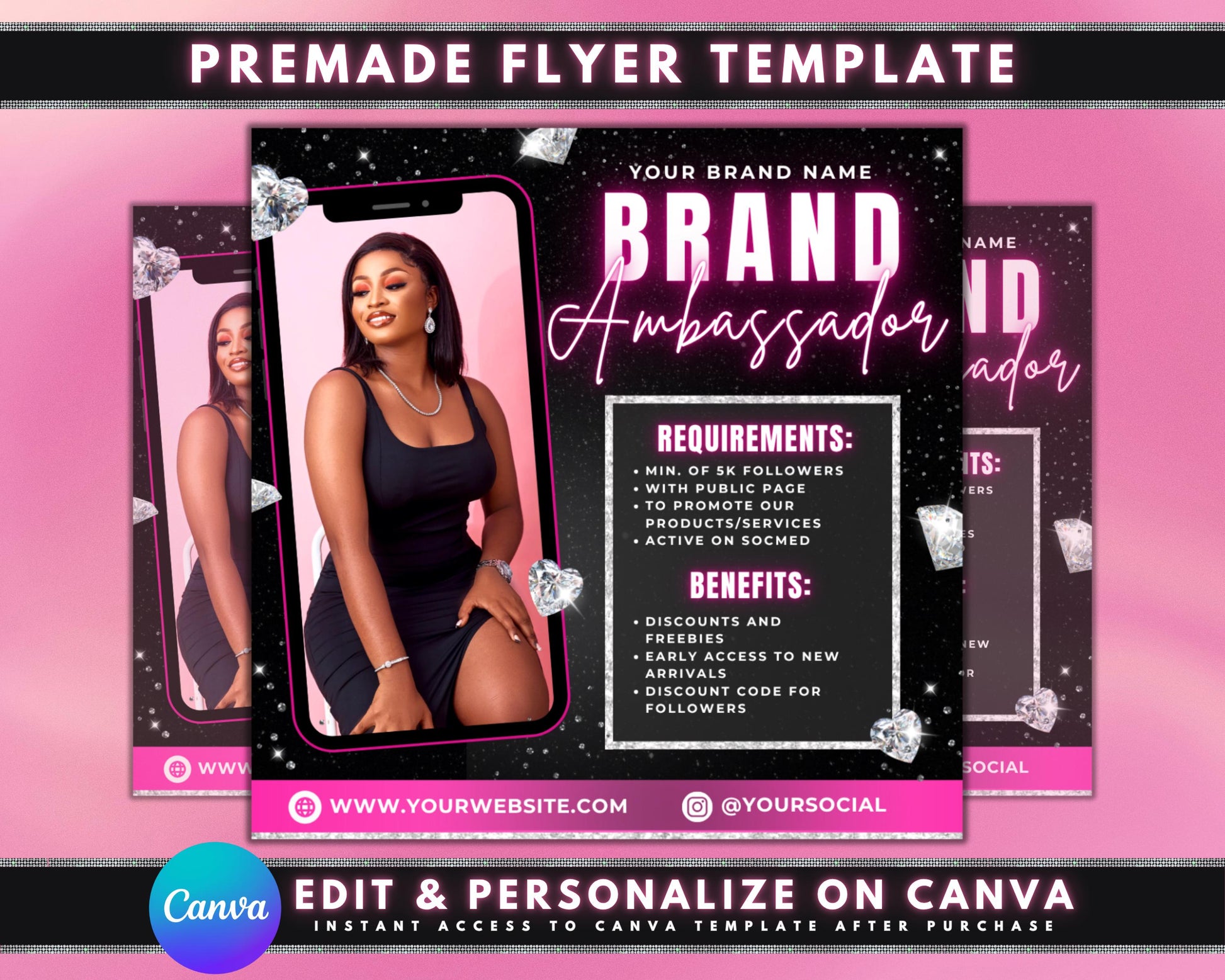 Brand Ambassador Flyer, DIY Flyer Template Design, Social Media Influencer, Nails Hair Salon Lashes Ambassador Flyer, Premade Editable Flyer
