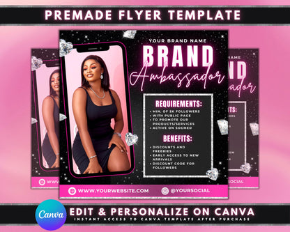 Brand Ambassador Flyer, DIY Flyer Template Design, Social Media Influencer, Nails Hair Salon Lashes Ambassador Flyer, Premade Editable Flyer