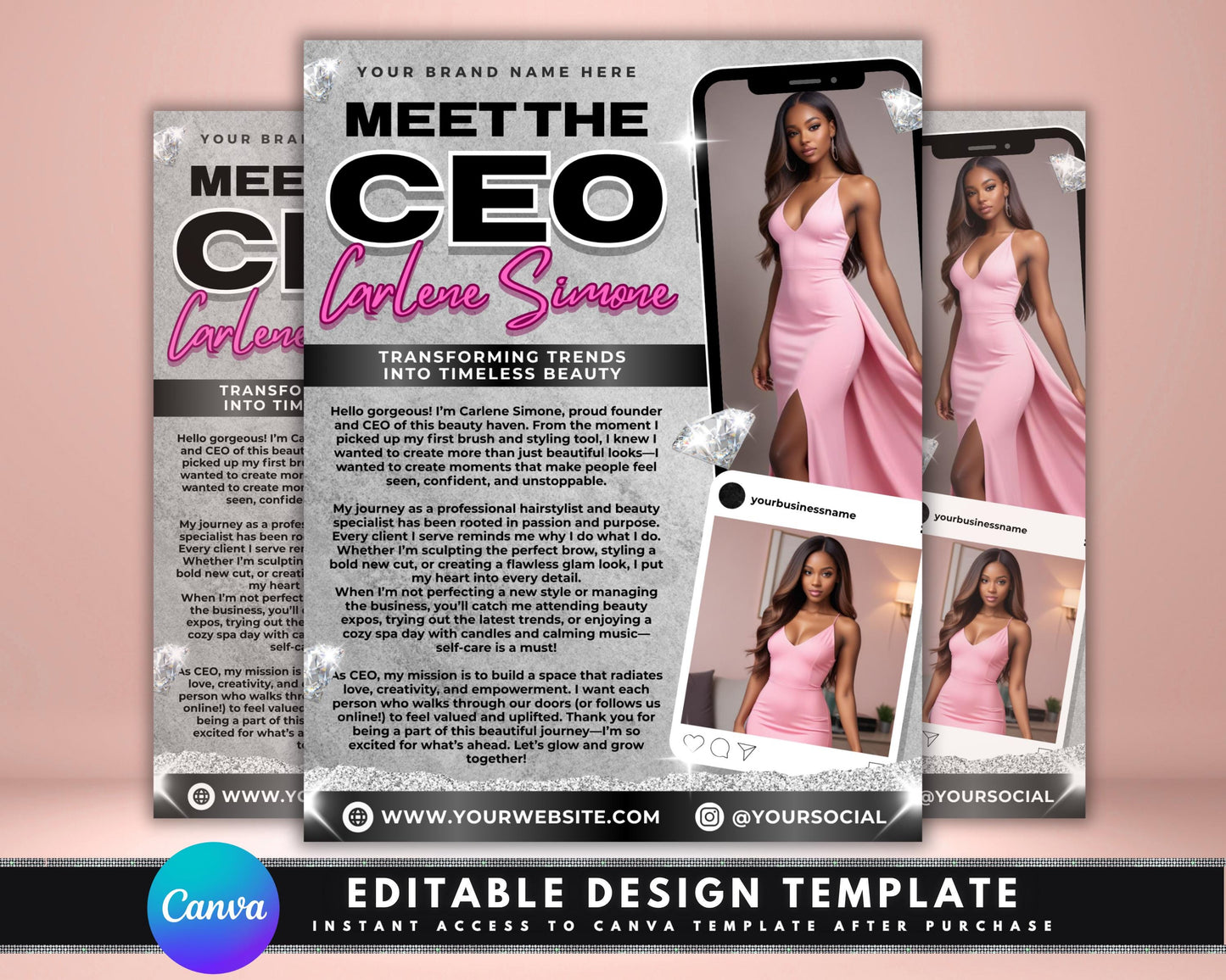 ceo flyer
business flyer
meet the ceo
entrepreneurship
boss babe
branding kit
marketing template
beauty business
hair stylist
mua flyer
esthetician
skincare business
small business
event flyer
company intro
digital download
editable template
pink flyer
women in business
meet the ceo flyer
entrepreneur flyer
ceo spotlight template
women in business marketing
beauty business flyer
hair salon marketing
makeup artist flyer
editable ceo flyer
pink business flyer
elegant ceo template