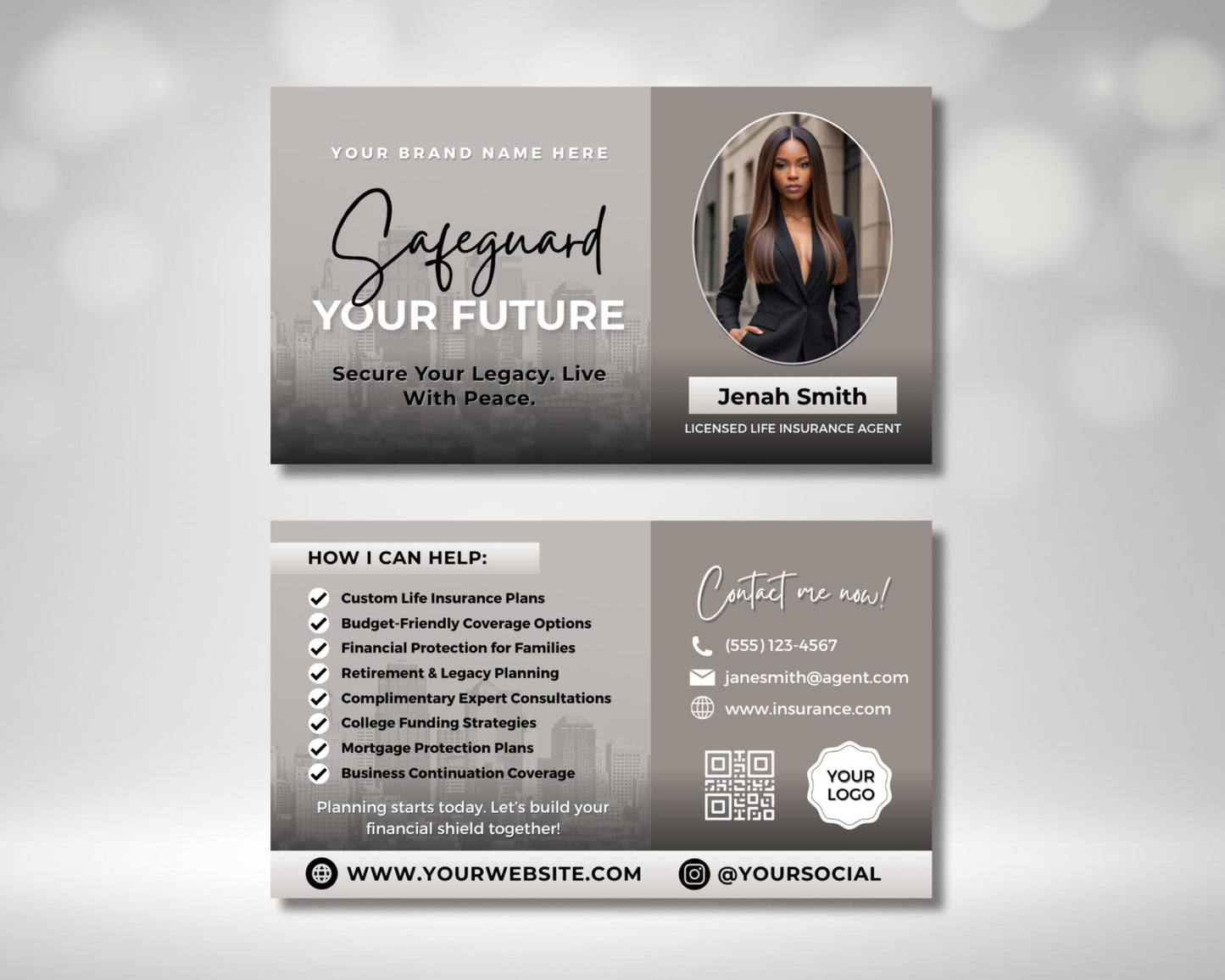 business card
insurance agent
life insurance
financial advisor
financial planner
editable card
canva template
digital card
professional card
modern business
contact card
networking card
wealth management
retirement plan
legacy planning
custom card
small business
agent marketing
business template
grey business card