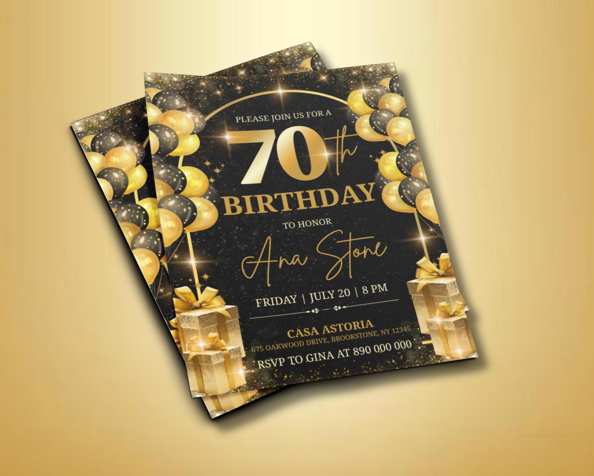 70th Birthday
Birthday Invite
Digital Invite
Black Gold Party
Milestone Birthday
Editable Invite
Canva Template
Printable Invite
Party Invitation
Adult Birthday
Elegant Invite
Celebration
Gold Glitter
Surprise Party
Custom Invite
Event Flyer
Birthday Party
Anniversary
