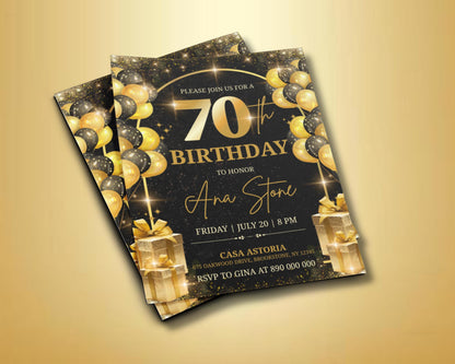 70th Birthday
Birthday Invite
Digital Invite
Black Gold Party
Milestone Birthday
Editable Invite
Canva Template
Printable Invite
Party Invitation
Adult Birthday
Elegant Invite
Celebration
Gold Glitter
Surprise Party
Custom Invite
Event Flyer
Birthday Party
Anniversary