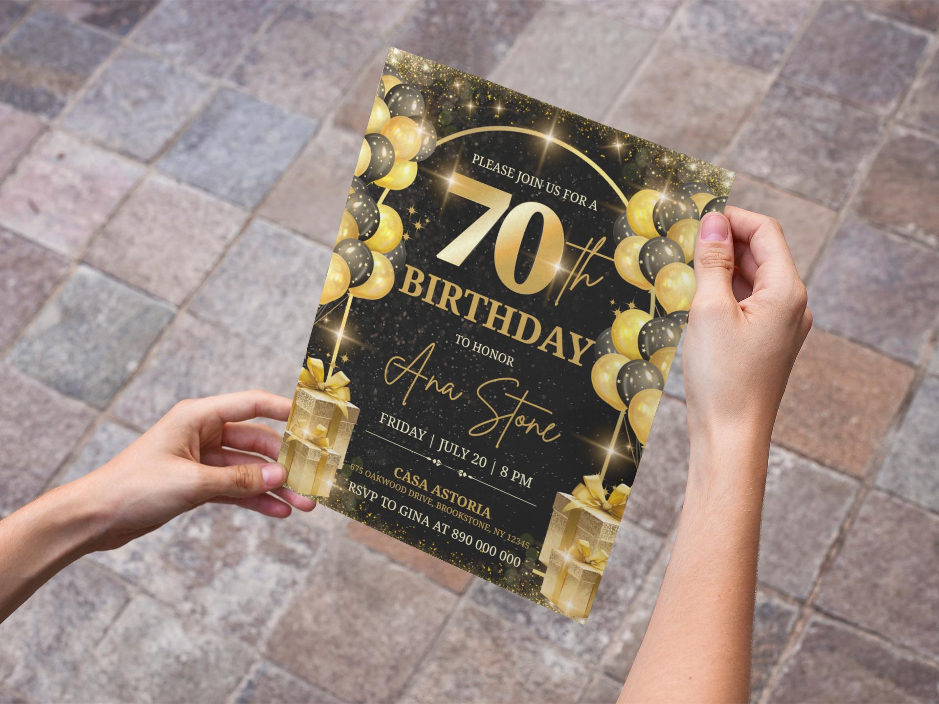 70th Birthday
Birthday Invite
Digital Invite
Black Gold Party
Milestone Birthday
Editable Invite
Canva Template
Printable Invite
Party Invitation
Adult Birthday
Elegant Invite
Celebration
Gold Glitter
Surprise Party
Custom Invite
Event Flyer
Birthday Party
Anniversary