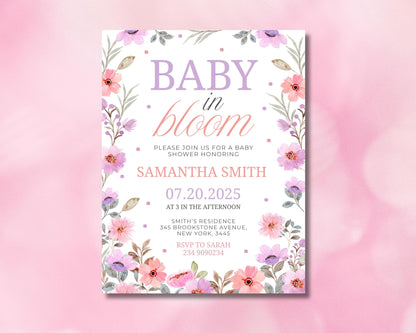 Baby in Bloom
Baby Shower
Baby Shower Invite
Floral Baby Shower
Girl Baby Shower
Pink Purple Shower
Editable Invite
Canva Template
Printable Invite
Digital Invite
Spring Shower
Gender Neutral
Floral Invite
Boho Baby Shower
New Baby
Baby Girl
Baby Boy