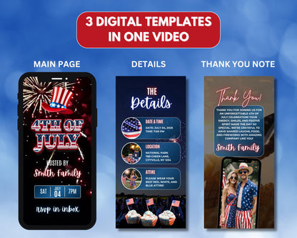 4th of July
Independence Day
Animated Invite
Digital Invitation
Video Invitation
July 4th Party
Patriotic Party
BBQ Invitation
Editable Template
Corjl Template
July 4th holiday
Summer gathering
National holiday party
Evite Template
Red White Blue
Fireworks Party
American Party
Family Celebration
Mobile Invitation
Text Message Invite
Custom Invitation
Downloadable
Summer Party
Thank You Card
Stars Stripes
Fireworks animation
Uncle Sam hat
