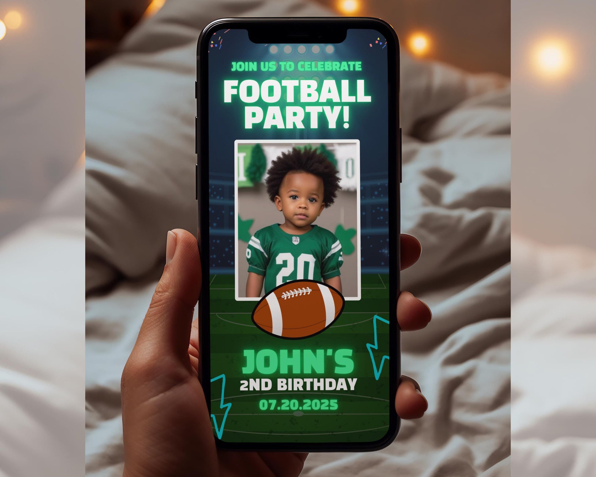 Animated Football Party Invitation, DIY Template Design, Football Birthday Video Invite, Football Theme Event, Premade Sports Party E-invite