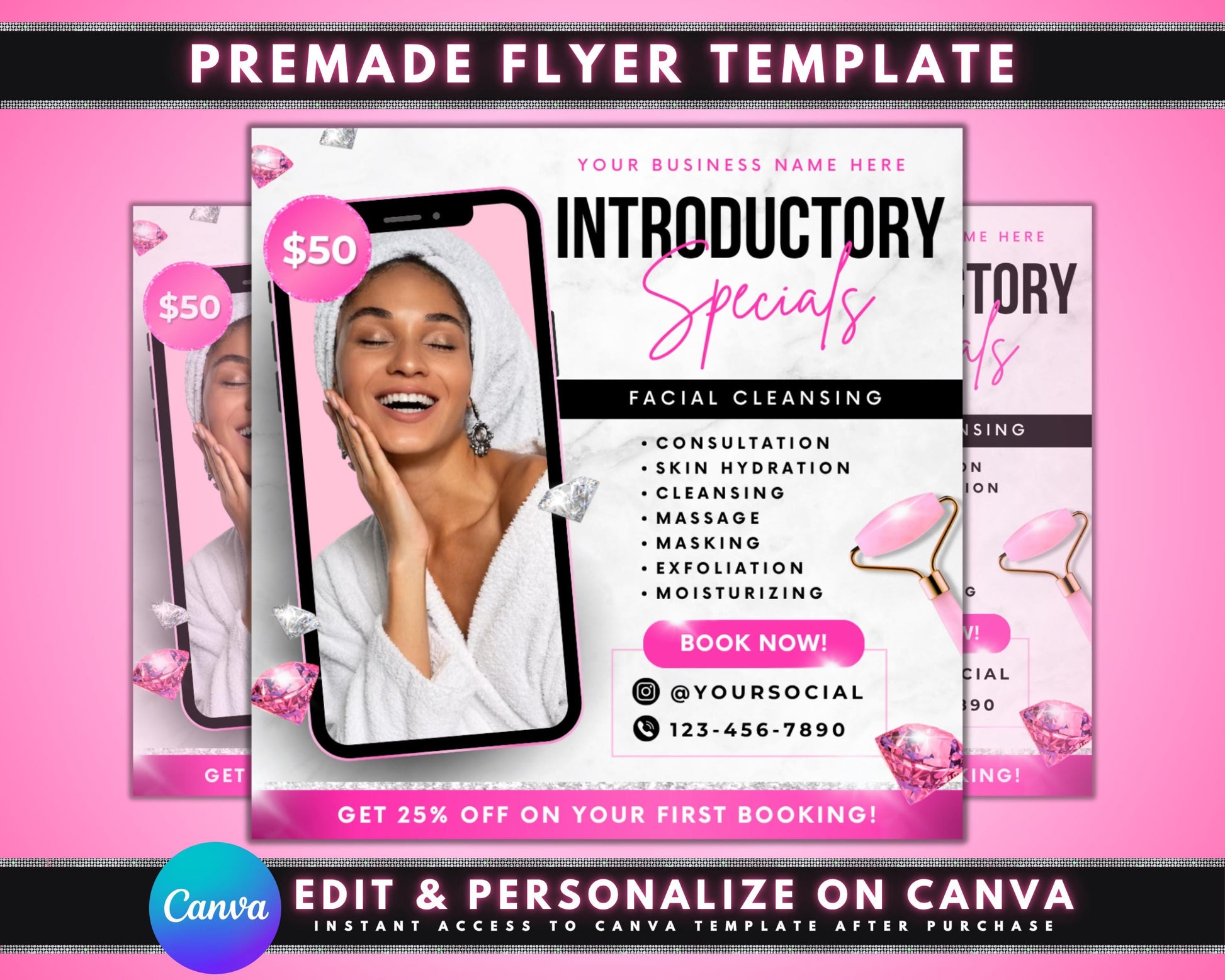 Facial Treatment
Spa Flyer
Beauty Center
Esthetician
Skincare Flyer
Facial Cleansing
Editable Flyer
Canva Template
Digital Download
Spa Services
Beauty Salon
Introductory Offer
Pink Flyer
Massage Facial
Exfoliation
Book Now
Small Business