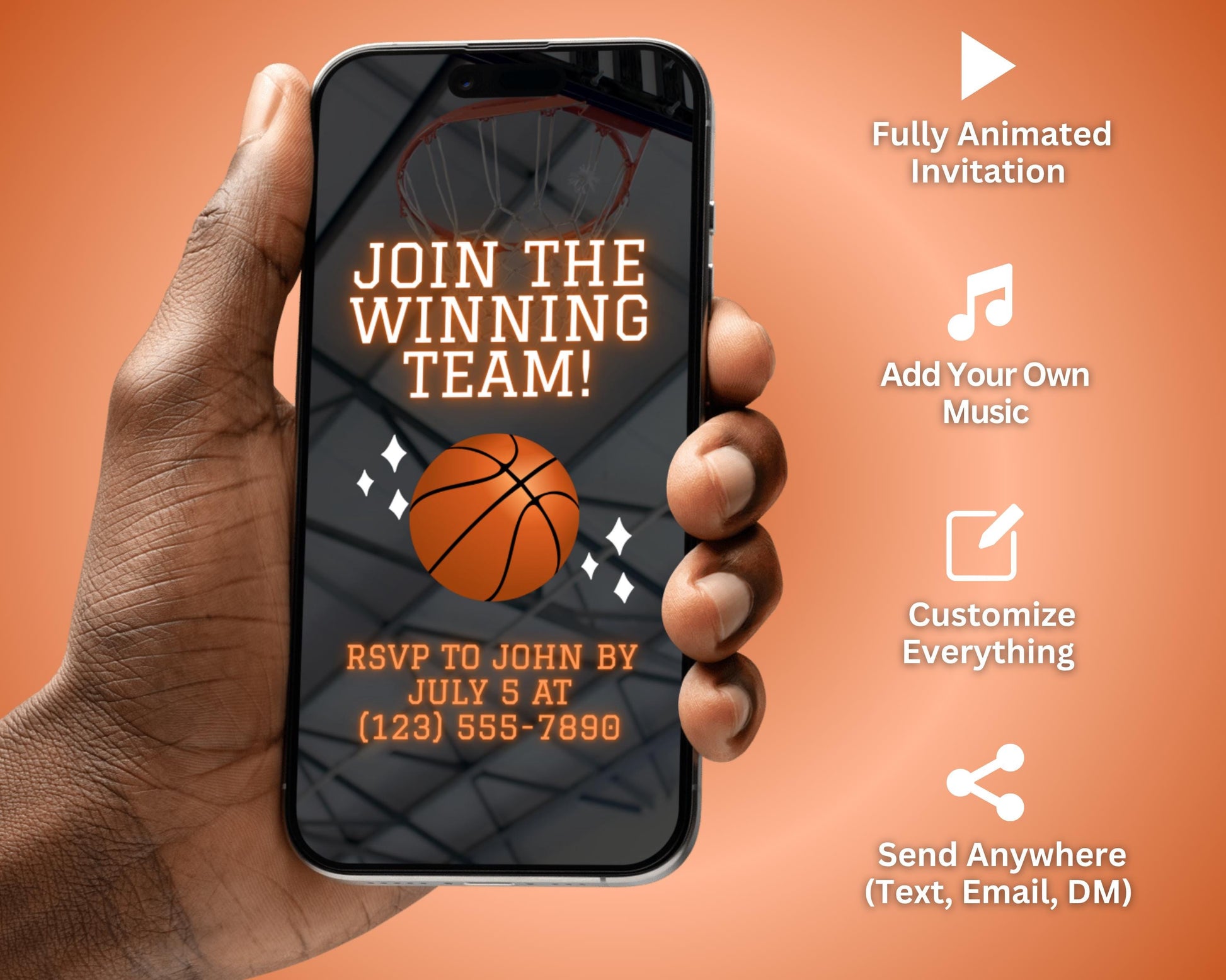 Basketball Party
Animated Invite
Digital Invite
Birthday Invitation
Sports Party
Basketball Birthday
VIP Ticket
Editable Template
Kids Birthday
Boy Birthday
Game Day
Electronic Invite
Instant Download
Party Invitation
Orange Black
Hoops Party
Basketball Fan