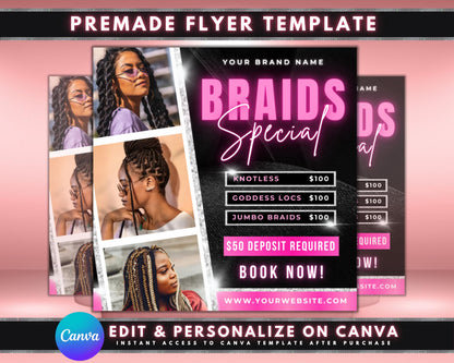 Braids Flyer
Braids Special
Hair Braiding
Hair Stylist
Beauty Salon
Price List
Service Menu
Digital Download
Editable Template
Knotless Braids
Goddess Locs
Jumbo Braids
Hairdresser
Salon Marketing
Business Flyer
Pink Black
Small Business
Beauty Business
Instant Download
Canva Template
Hair Services
Professional
Braids special flyer
Hair braiding price list
Beauty salon flyer template
Hairstylist marketing material