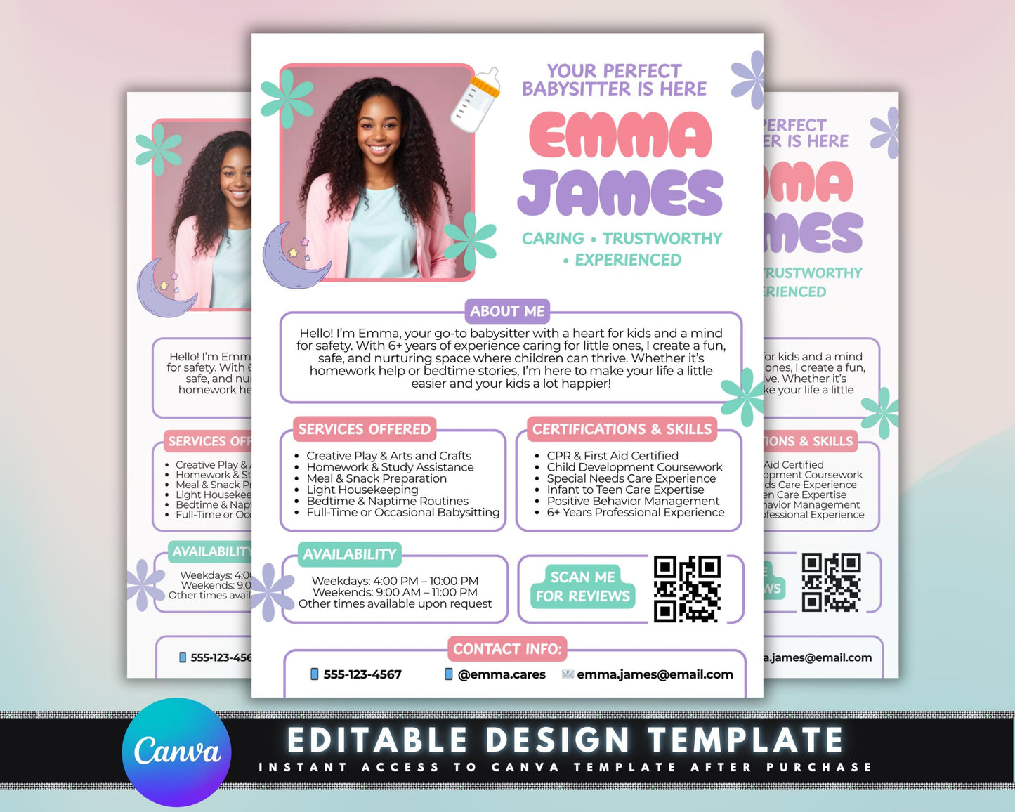 babysitter flyer
childcare flyer
nanny flyer
babysitting service
child care
editable flyer
canva template
digital download
parent helper
kids activities
home services
trustworthy sitter
experienced nanny
cpr certified
care provider
small business
marketing flyer
babysitter ad