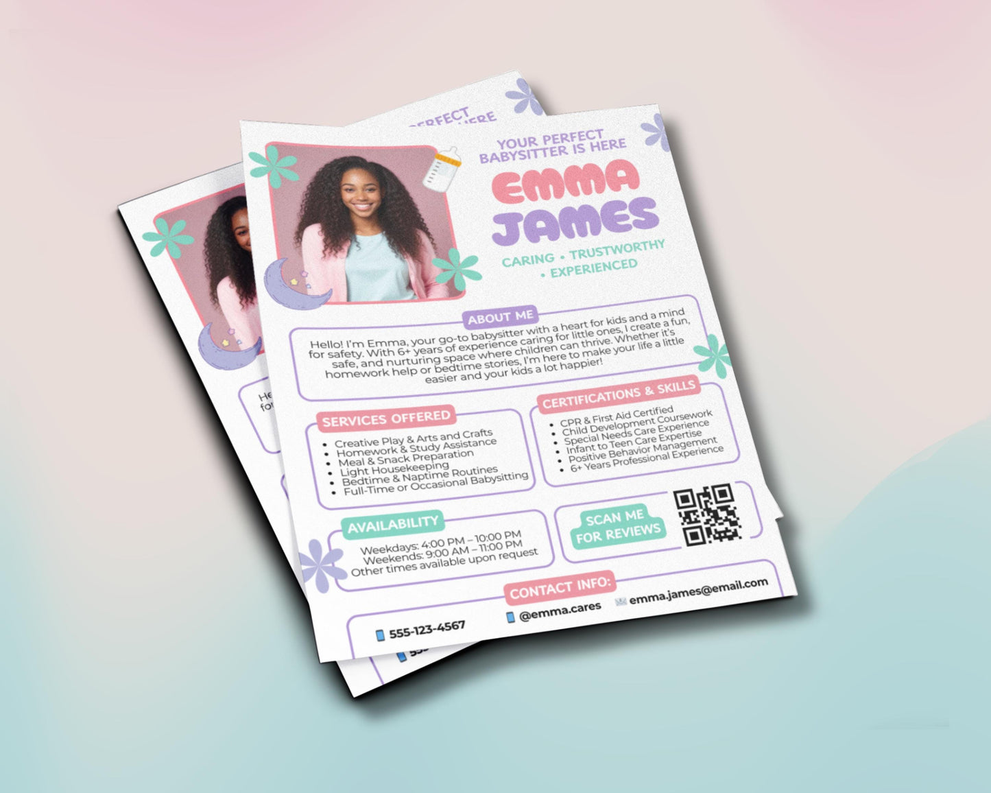 babysitter flyer
childcare flyer
nanny flyer
babysitting service
child care
editable flyer
canva template
digital download
parent helper
kids activities
home services
trustworthy sitter
experienced nanny
cpr certified
care provider
small business
marketing flyer
babysitter ad