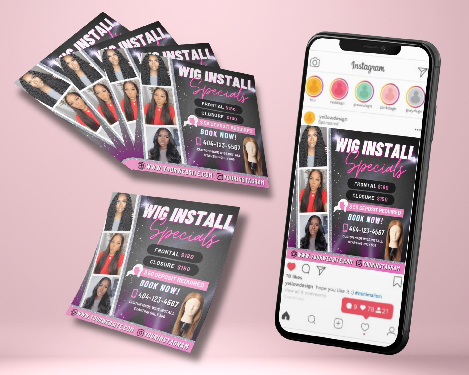 Wig Install Flyer, DIY Flyer Template Design, Hair Appointment Flyer, Wig Install Special Deals Flyer, Premade Hairstylist Services Flyer