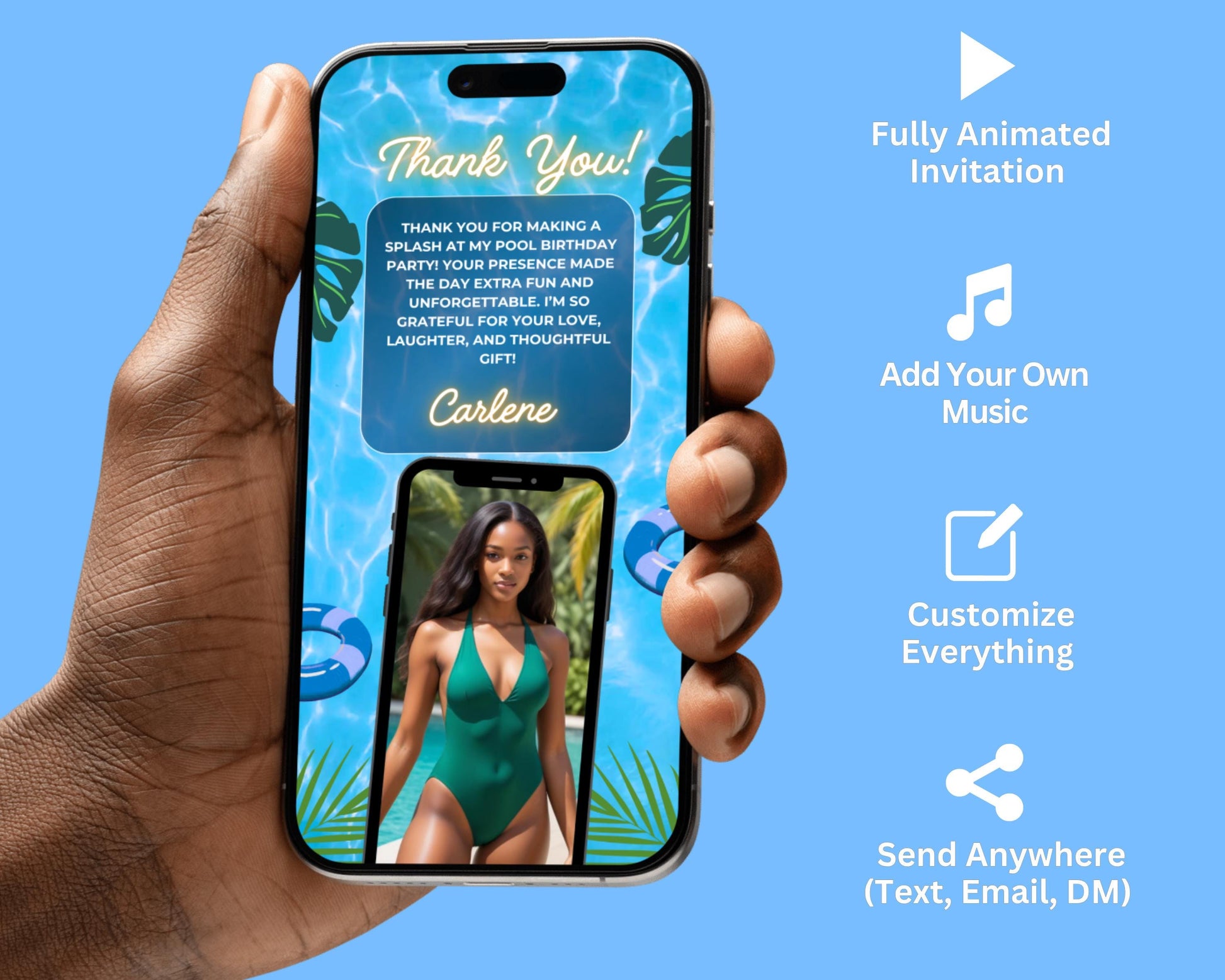 Animated Pool Party Birthday Invitation, DIY Template Design, Pool Party Video Invite, Digital Bday Invite, Premade Swim Party Celebration