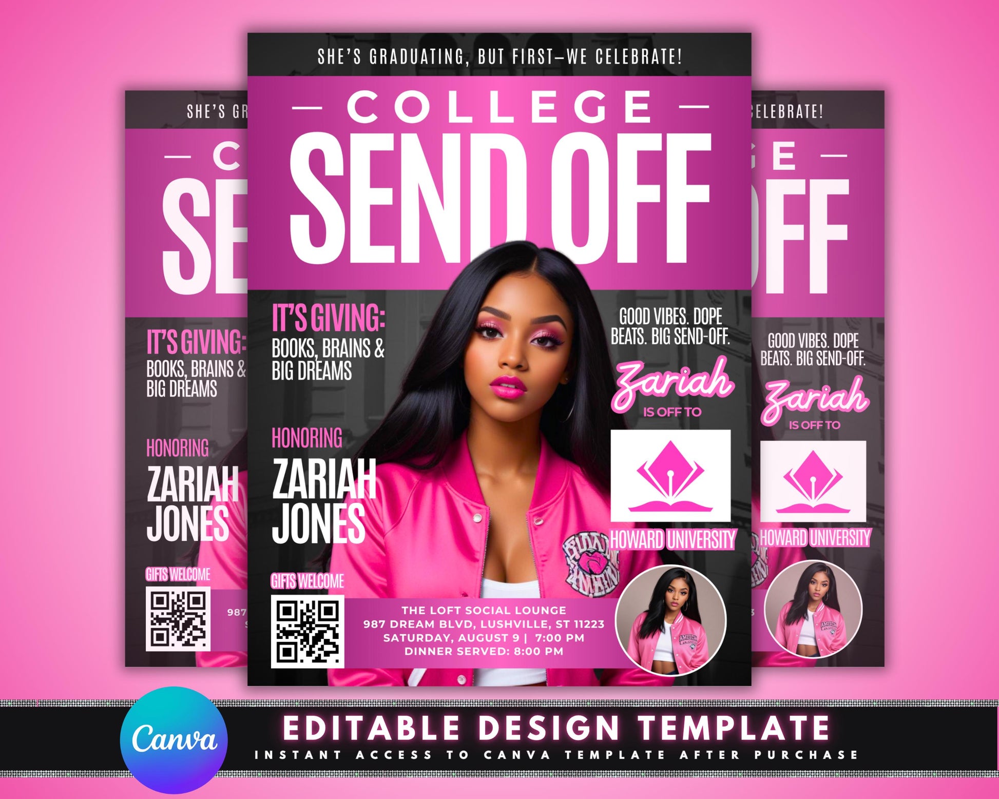 College Send Off
Graduation Party
Send Off Flyer
College Bound
Graduate Party
Editable Flyer
Canva Template
Digital Invite
Pink Flyer
University Party
High School Grad
Farewell Party
Student Life
Party Invitation
Custom Flyer
Instant Download
Customizable University Send Off Event Flyer
High School Graduate College Bound Party Invite
Big Send-Off Celebration Flyer Template for Her