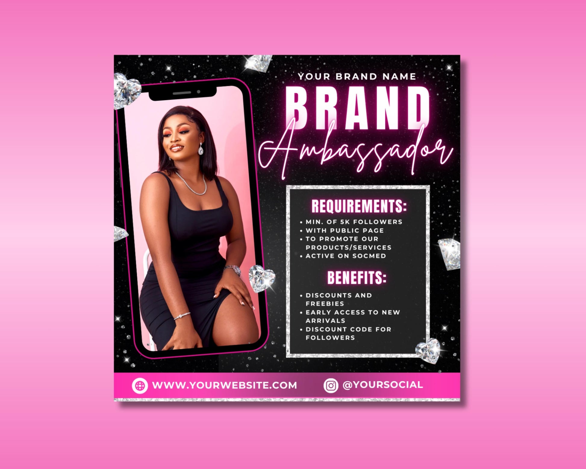 Brand Ambassador Flyer, DIY Flyer Template Design, Social Media Influencer, Nails Hair Salon Lashes Ambassador Flyer, Premade Editable Flyer