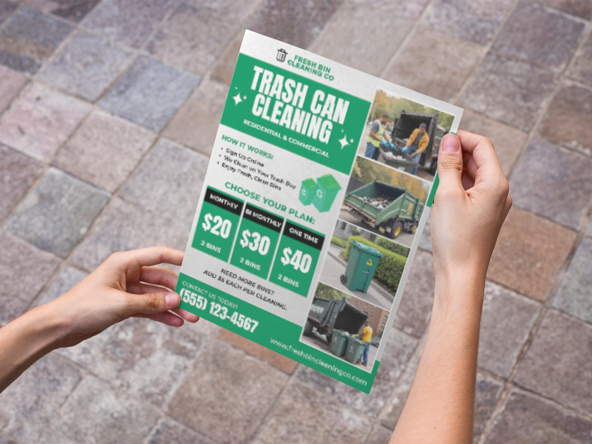 Editable Trash Can Cleaning Flyer Template
Residential and Commercial Bin Cleaning Service Flyer
Digital Garbage Can Cleaning Advertisement Download
Instant Download Wheelie Bin Cleaning Service Flyer
Customizable Fresh Bin Cleaning Co Flyer Template
Monthly Bi-Monthly One Time Trash Can Cleaning Plan
Professional Curbside Trash Bin Cleaning Service Flyer
Green Cleaning Business Flyer for Sanitation Services
Add More Bins Cleaning Service Flyer