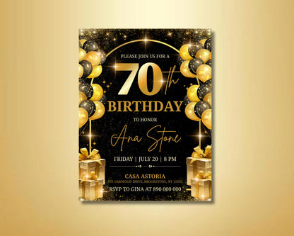 70th Birthday
Birthday Invite
Digital Invite
Black Gold Party
Milestone Birthday
Editable Invite
Canva Template
Printable Invite
Party Invitation
Adult Birthday
Elegant Invite
Celebration
Gold Glitter
Surprise Party
Custom Invite
Event Flyer
Birthday Party
Anniversary