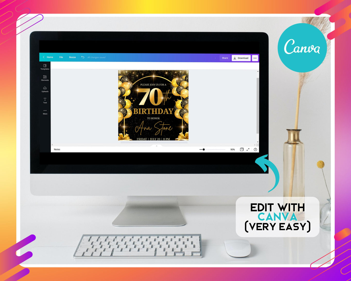 70th birthday
birthday invite
digital invite
black gold party
milestone birthday
editable invite
canva template
printable invite
party invitation
adult birthday
elegant invite
celebration
gold glitter
surprise party
custom invite
event flyer
birthday party
anniversary