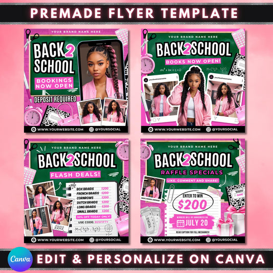 4X Back to School Beauty Flyer, DIY Flyer Template Design, School Hair Specials Flyer, Back 2 School Bookings, Premade Back to School Raffle