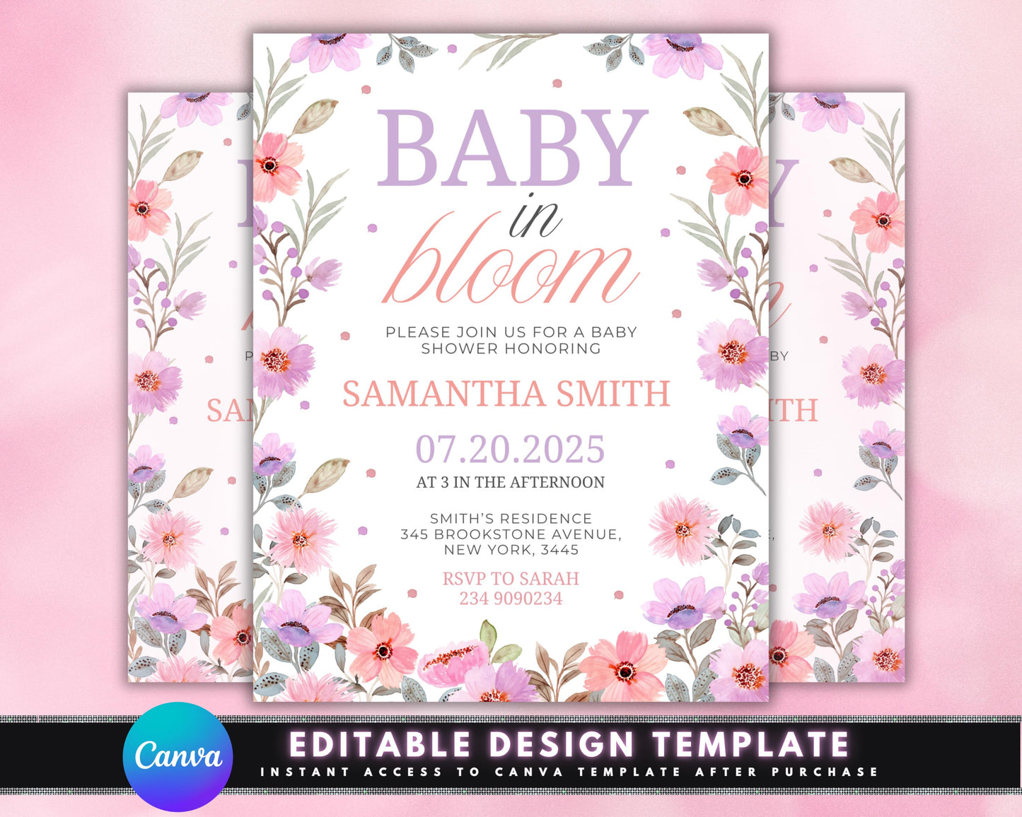 baby in bloom
baby shower
baby shower invite
floral baby shower
girl baby shower
pink purple shower
editable invite
canva template
printable invite
digital invite
spring shower
gender neutral
floral invite
boho baby shower
new baby
baby girl
baby boy