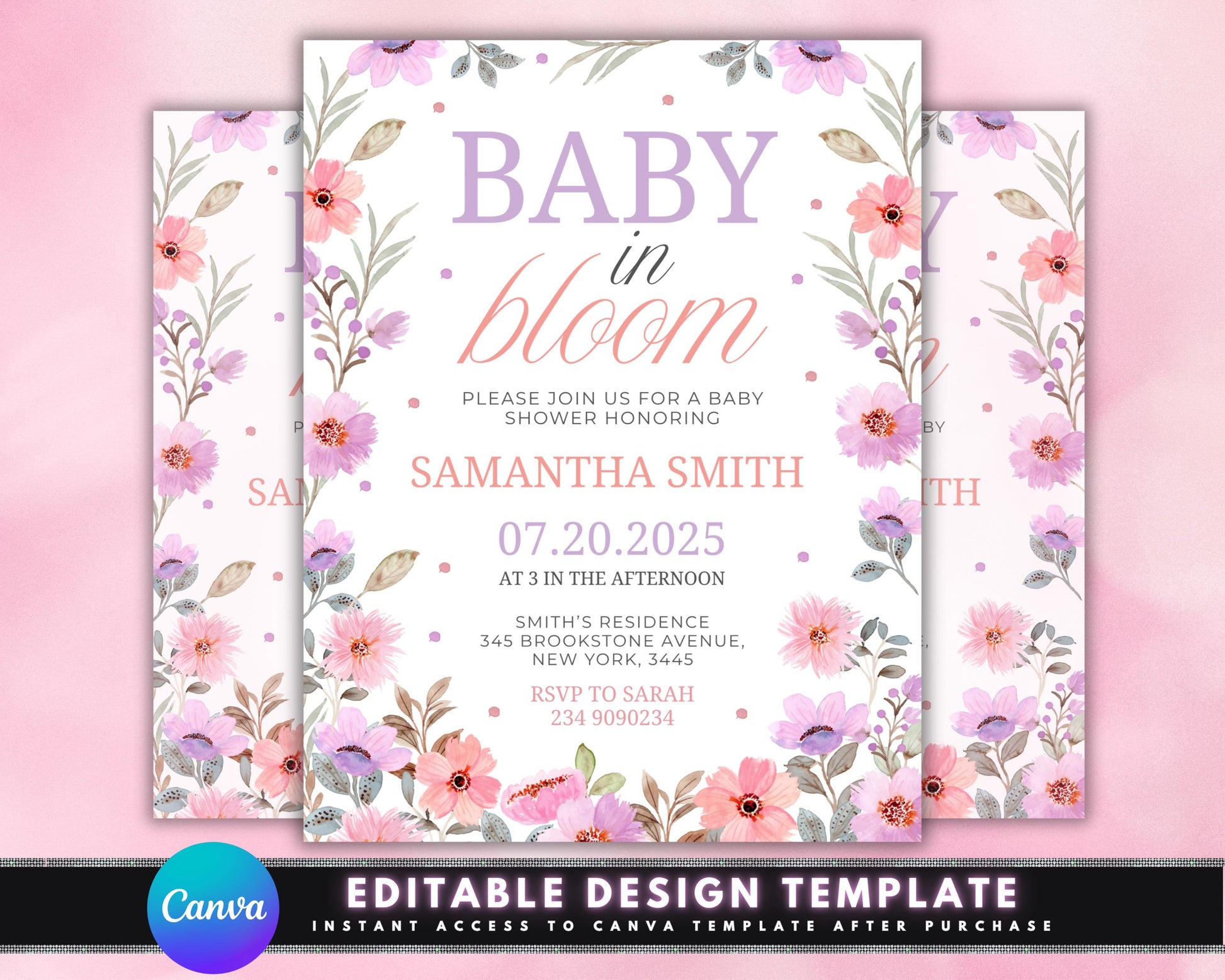Baby in Bloom
Baby Shower
Baby Shower Invite
Floral Baby Shower
Girl Baby Shower
Pink Purple Shower
Editable Invite
Canva Template
Printable Invite
Digital Invite
Spring Shower
Gender Neutral
Floral Invite
Boho Baby Shower
New Baby
Baby Girl
Baby Boy