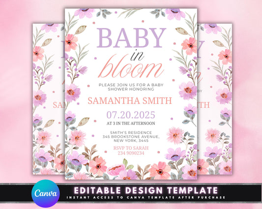 Baby in Bloom
Baby Shower
Baby Shower Invite
Floral Baby Shower
Girl Baby Shower
Pink Purple Shower
Editable Invite
Canva Template
Printable Invite
Digital Invite
Spring Shower
Gender Neutral
Floral Invite
Boho Baby Shower
New Baby
Baby Girl
Baby Boy