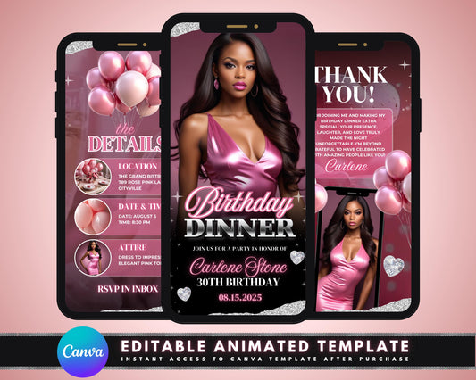 Animated Invite
Birthday Invitation
Digital Invite
Video Invitation
Birthday Dinner
Pink Birthday
Glam Birthday
Editable Template
QR Code Invite
Party Invitation
Electronic Invite
Milestone Birthday
30th Birthday
Women&#39;s Birthday
Party Planner
Social Media Invite
Instant Download
Anniversary Invite