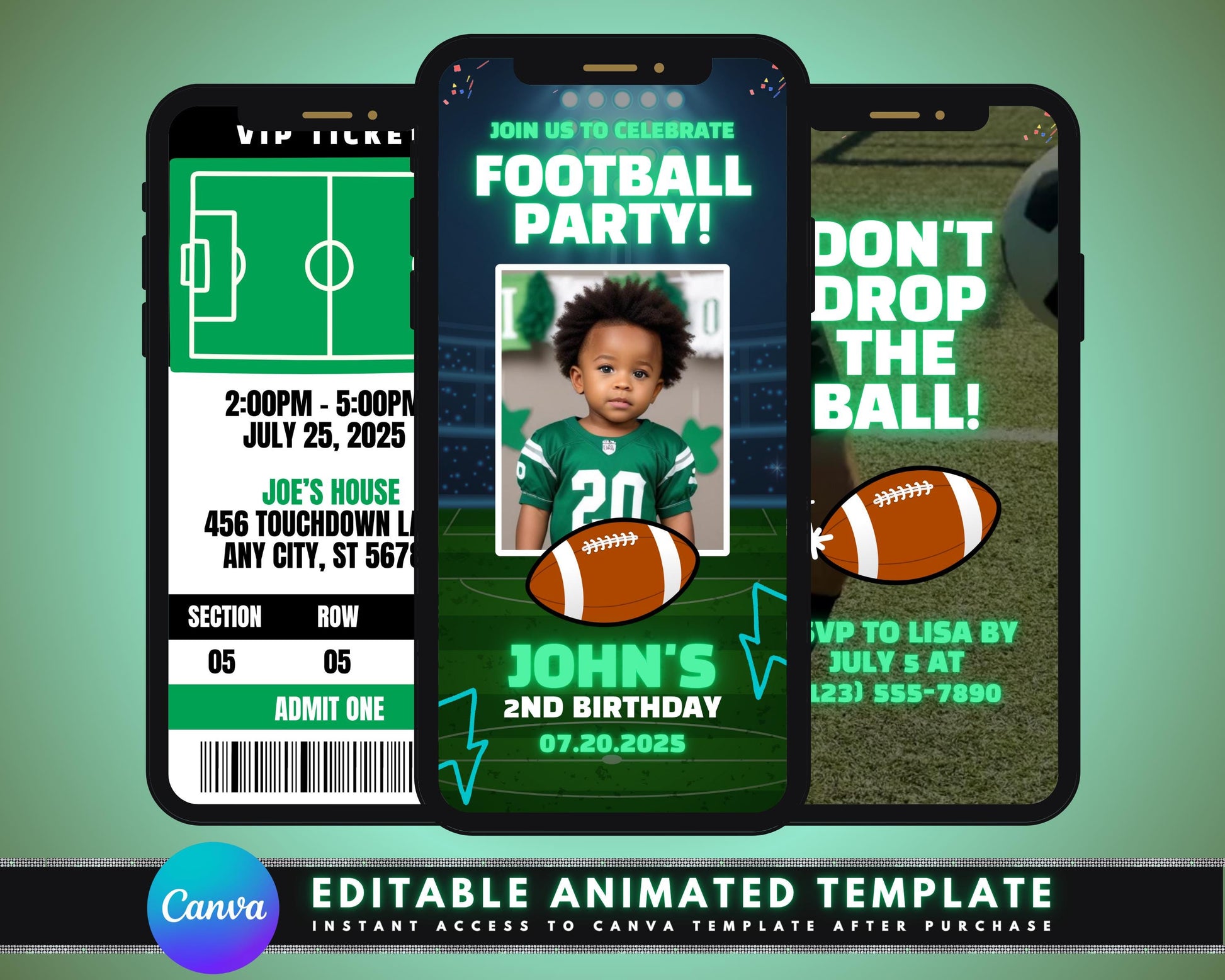 Animated Football Party Invitation, DIY Template Design, Football Birthday Video Invite, Football Theme Event, Premade Sports Party E-invite