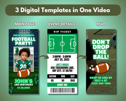 Animated Football Party Invitation, DIY Template Design, Football Birthday Video Invite, Football Theme Event, Premade Sports Party E-invite
