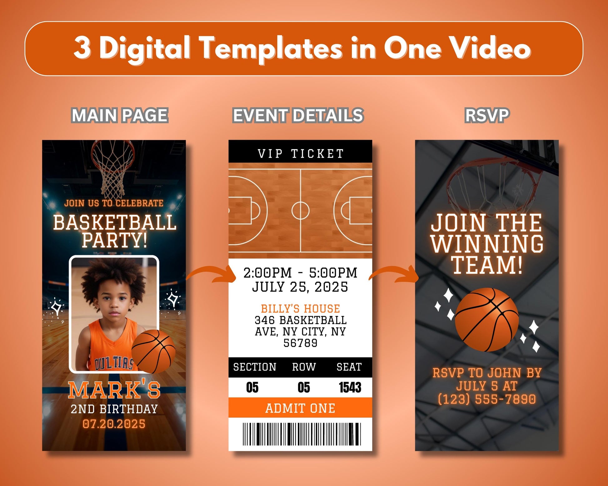 Basketball Party
Animated Invite
Digital Invite
Birthday Invitation
Sports Party
Basketball Birthday
VIP Ticket
Editable Template
Kids Birthday
Boy Birthday
Game Day
Electronic Invite
Instant Download
Party Invitation
Orange Black
Hoops Party
Basketball Fan