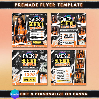 4X Back to School Beauty Flyer, DIY Flyer Template Design, School Hair Specials Flyer, Back 2 School Bookings, Premade Sale Raffle Giveaway