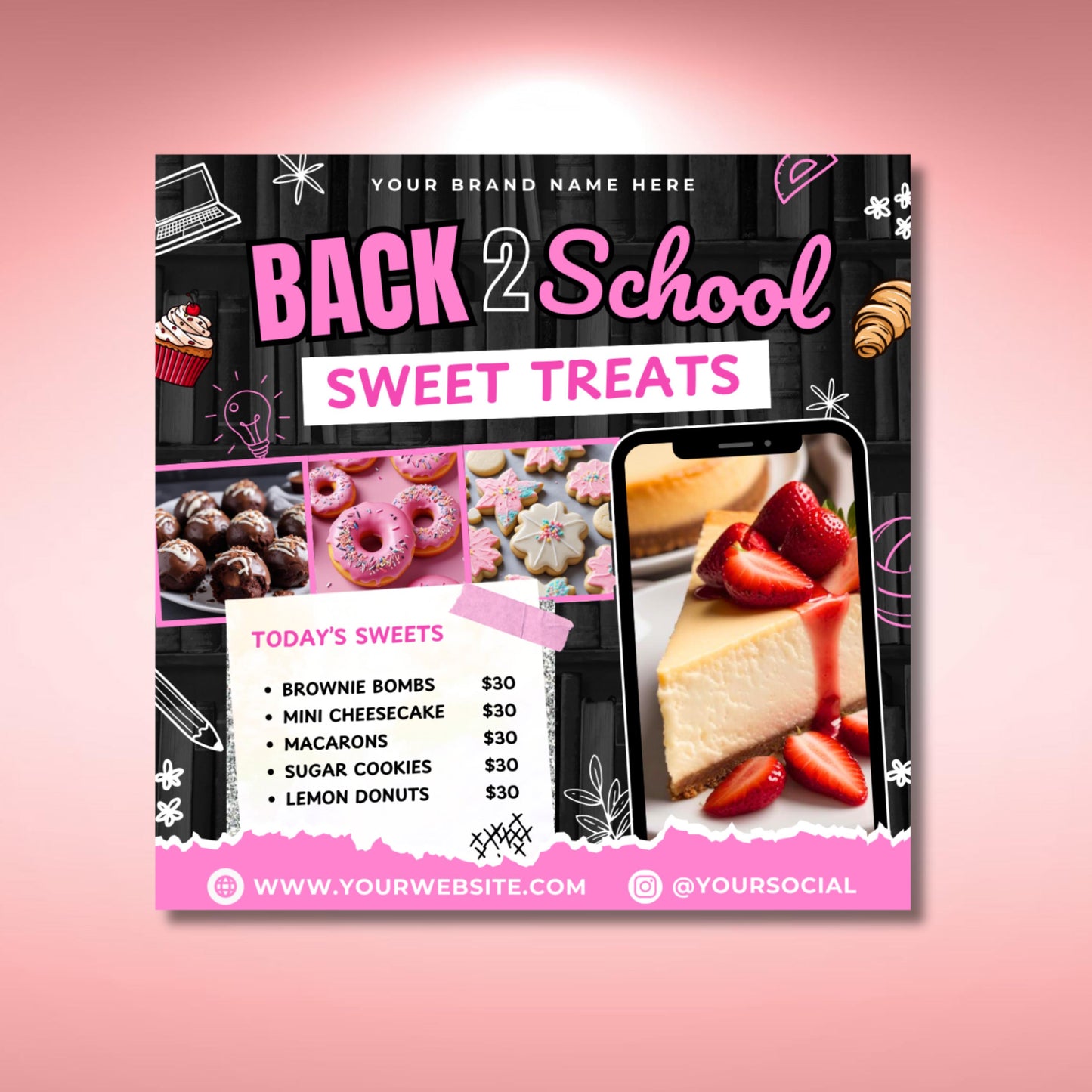 back to school
bake sale flyer
bakery flyer
sweet treats
editable flyer
canva template
digital download
school fundraiser
dessert menu
home bakery
pink flyer
cupcakes cookies
donuts
brownie bombs
sugar cookies
lemon donuts
back 2 school dessert menu flyer
home bakery back to school
school event bakery advertisement flyer
cupcakes cookies donuts bake sale flyer
lemon donuts sugar cookies price list flyer
bake sale fundraiser flyer