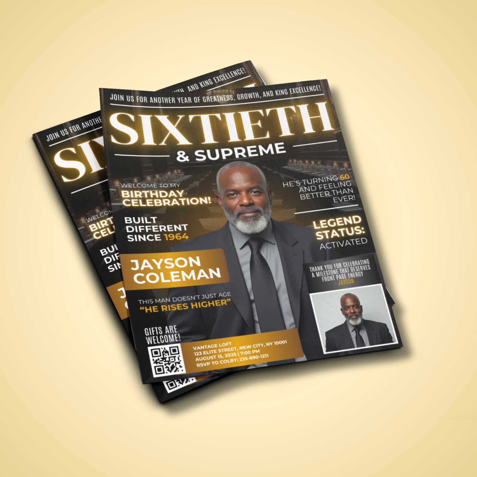 Men&#39;s Birthday
Magazine Invite
60th Birthday
Digital Invite
Editable Template
Milestone Birthday
Adult Party
Birthday Dinner
Legend Status
For Him
Black and Gold
Celebration
King Excellence
Editable Men&#39;s Magazine 60th Birthday Dinner Invite Template
Front Page Energy Birthday Celebration Flyer
Birthday Invite for Dad Grandfather Husband