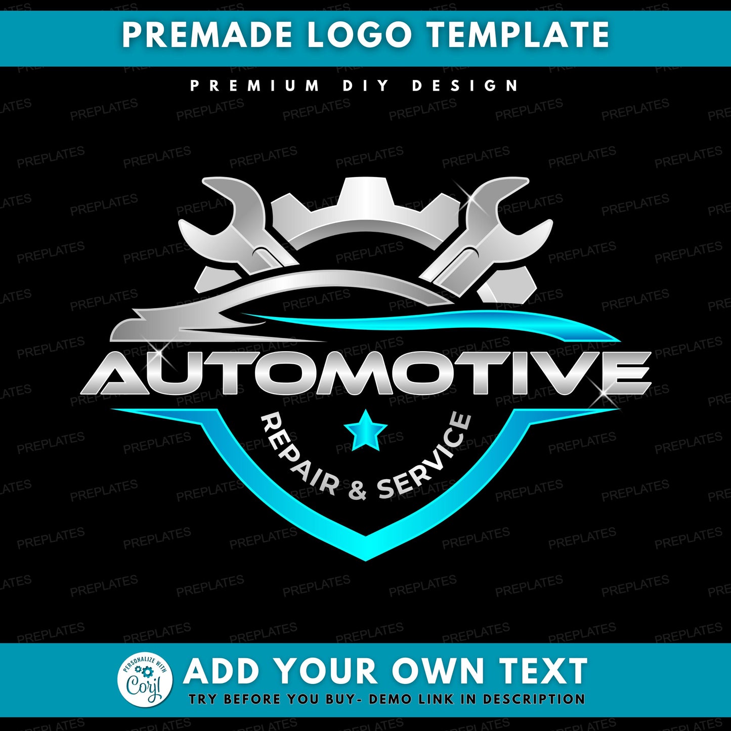 automotive logo, diy logo design template, blue car repair & service logo, auto shop repair mechanic logo, premade vehicle repair business