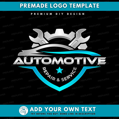 Automotive Logo, DIY Logo Design Template, Blue Car Repair & Service Logo, Auto Shop Repair Mechanic Logo, Premade Vehicle Repair Business
