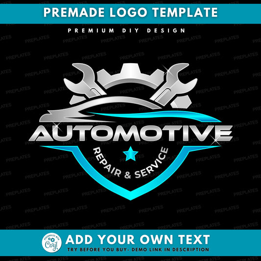 Automotive Logo, DIY Logo Design Template, Blue Car Repair & Service Logo, Auto Shop Repair Mechanic Logo, Premade Vehicle Repair Business