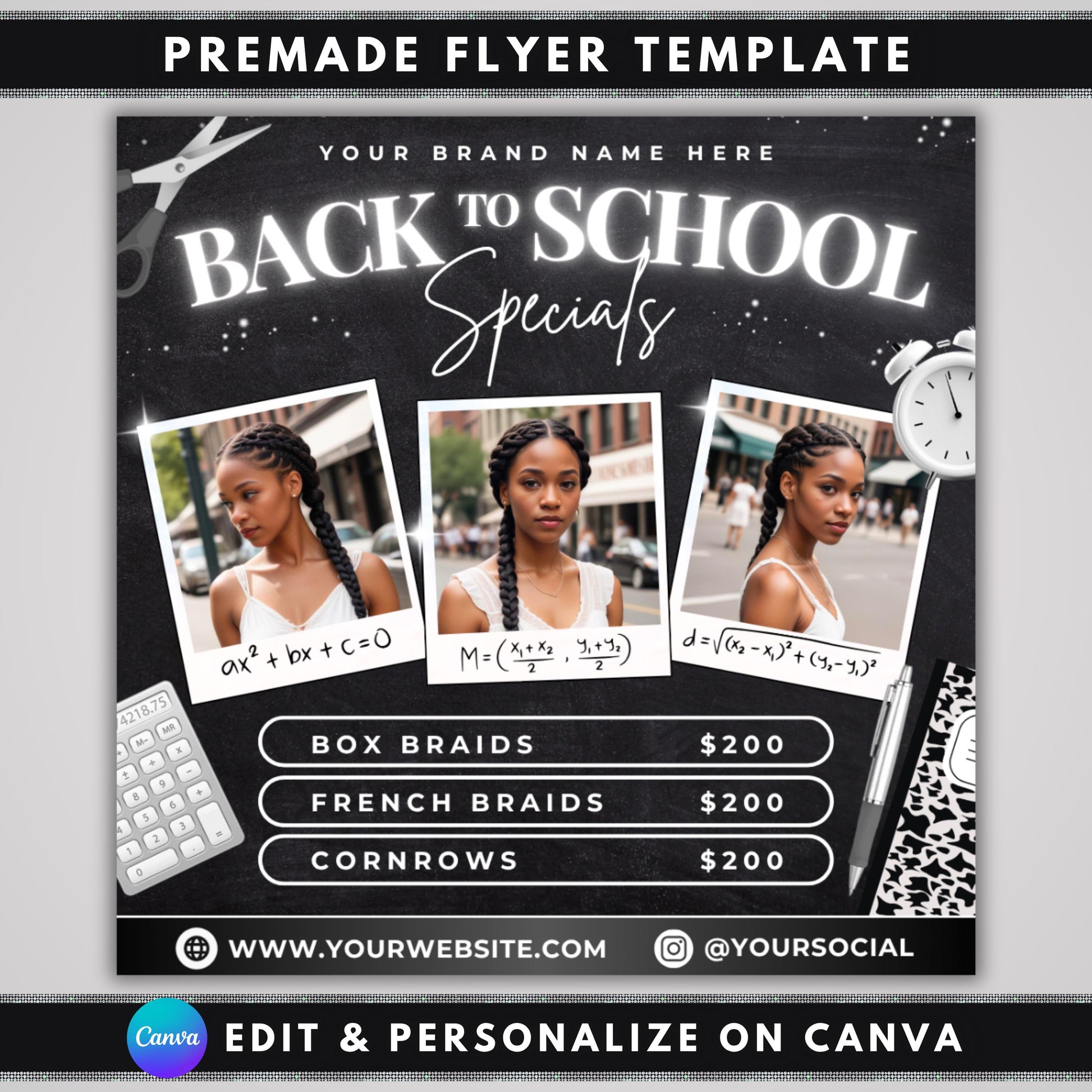 Back To School Flyer, Back to School Specials Flyer, Back to School Hair flyer, DIY Canva Template, Back 2 School Flyer, Braid Special Flyer